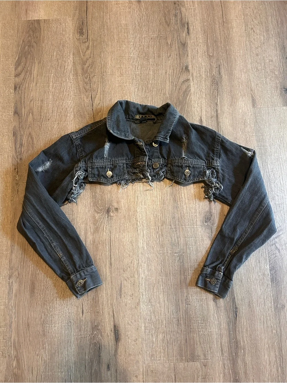 Taxi Cropped Distressed Black Denim Jacket Y2K size Women’s Small